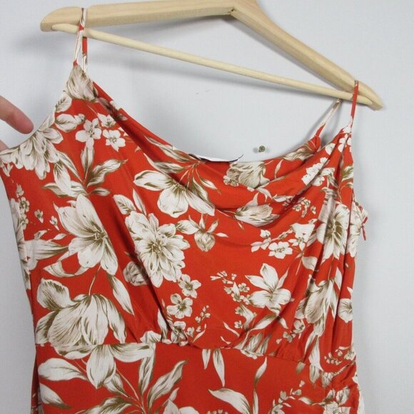 Christy Lynn Claude Silk Floral Midi Dress Cowl Neck Ruched Side Slit Red M 200 - Picture 7 of 12